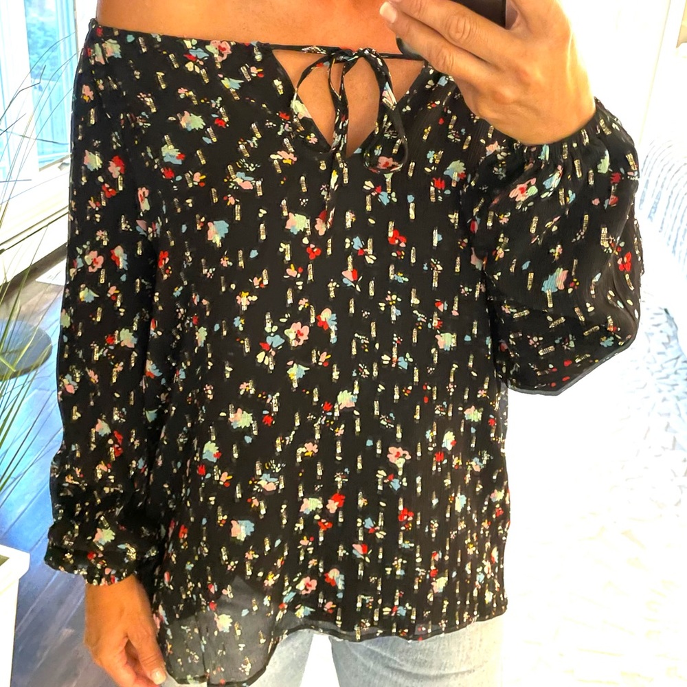 SEZANE black print shirt size 34 or Small - Picture 4 of 11